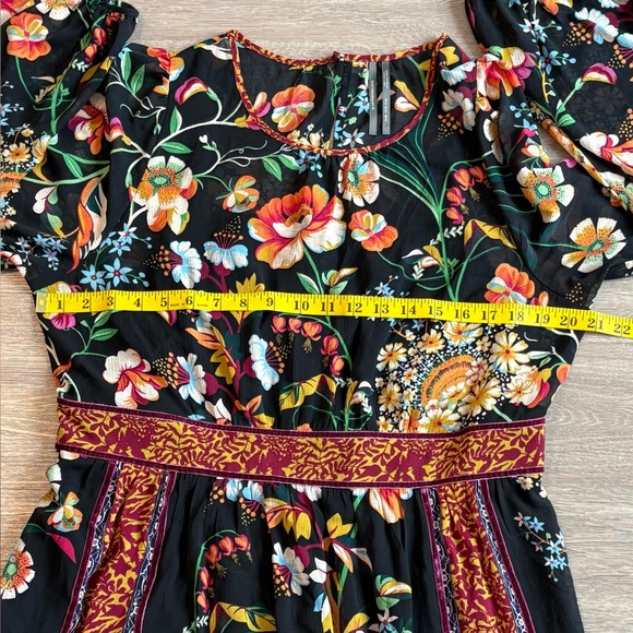 Anthropologie Floral Patchwork Velvet Trim Midi Dress Size 16 Boho Modest - Picture 14 of 16